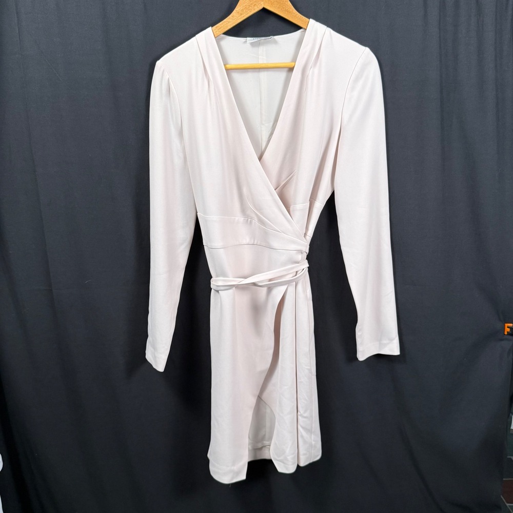 Babaton Aritzia Pale Pink Long Sleeve Wrap Mini Dress Lined Flowy Womens M
